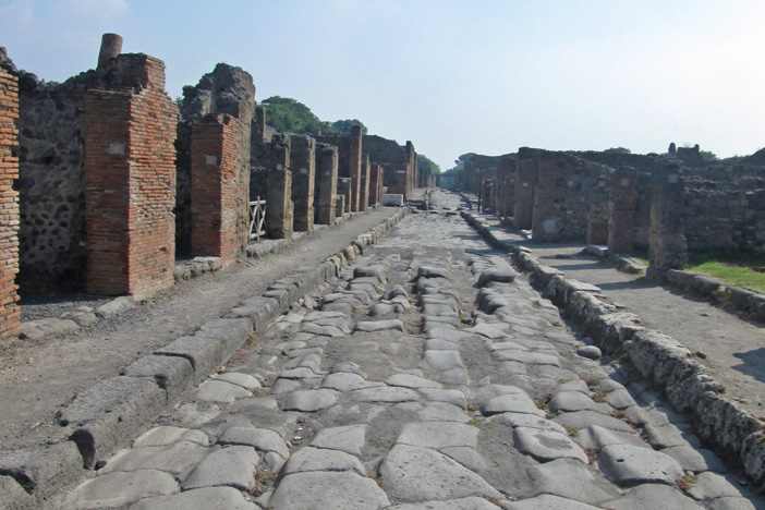 An excavated street in Pompeii.