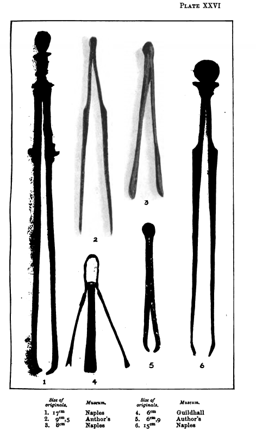 A set of arrow extraction tools, including the spoon of Diocles