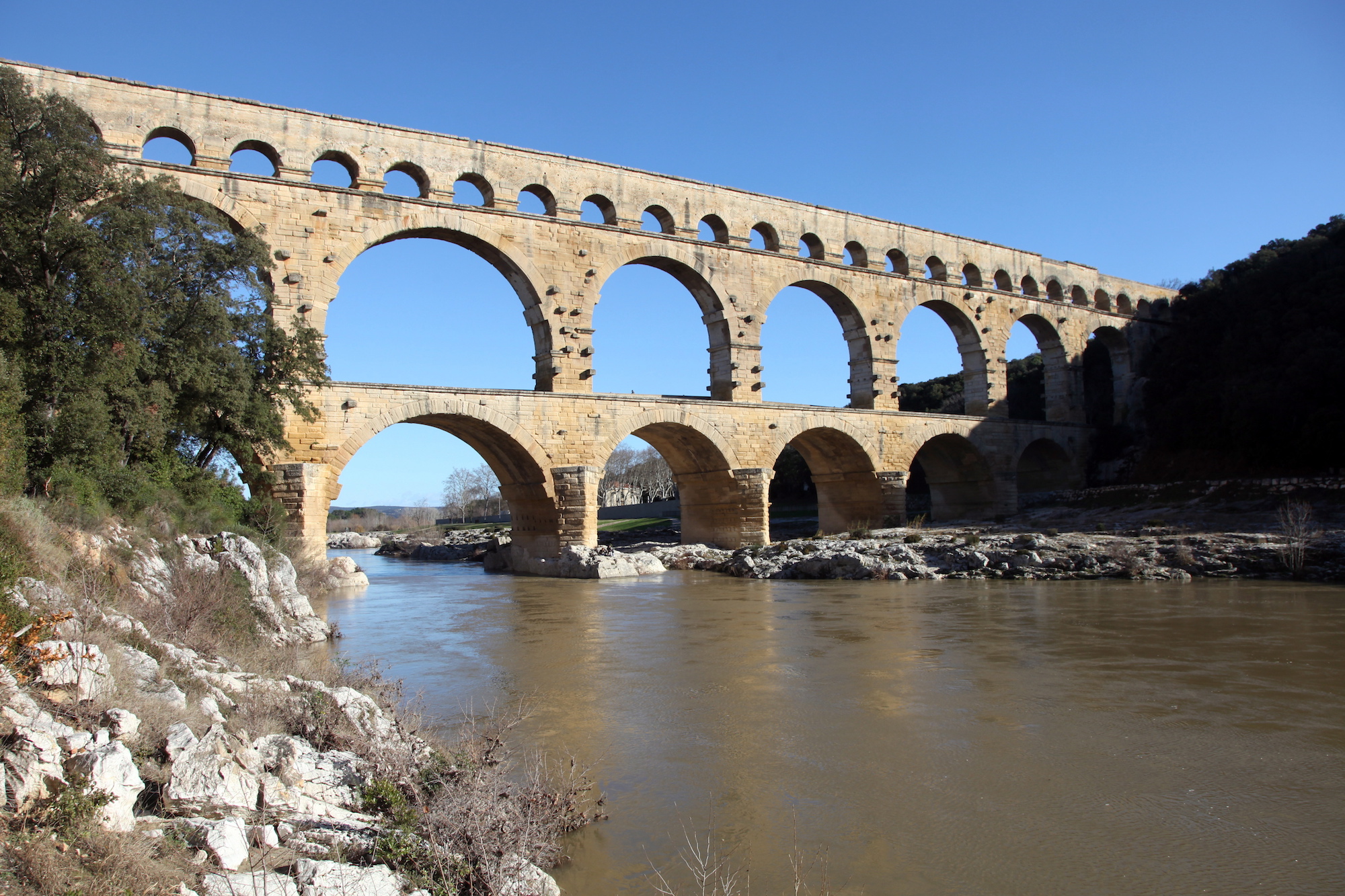 The Pont du Gard, a Roman aqueduct in France with a triple layer of arches